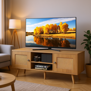 Mobile TV in Quercia Stile Mid-Century Moderno da 47 Pollici con Ripiani Regolabili per Soggiorno, Mobile Contenitore Multimediale - Product Image 2