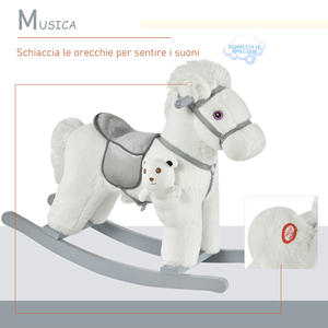 HOMCOM Children's Rocking <b>Horse</b> in Plush and Wood with Sounds and <b>Teddy</b> Bear Included, for Children from 18-36 Months, 65x26x55c - Product Image 4