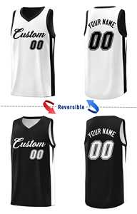 Maillot de basket-ball athlétique personnalisé noir et blanc double face - Product Image 5