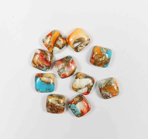 Cabochon lisse en forme de coussin en nacre naturelle, cuivre et turquoise, pour la fabrication de bijoux, toutes tailles, vente en gros, marque AMARA - Product Image 3