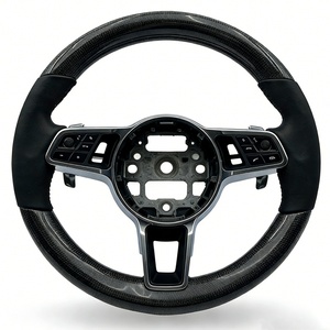 Volante Deportivo de Cuero y Fibra de Carbono Roja para <span class=keywords><strong>Porsche</strong></span> 991 981 718 <span class=keywords><strong>Cayman</strong></span> 957 996 Macan 997 Cayenne 911 Panamera 958 992 997.2 - Product Image 1