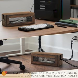 Caja de Almacenamiento de Madera con Ventilación, Rectangular, con Tapa Magnética, Organizador de Escritorio, Disipación de Calor, Gestión de Cables y Enchufes - Product Image 2