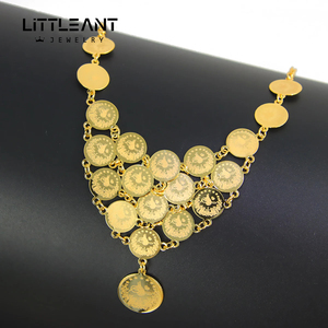 Vintage moneta turca lucido e splendido colore placcato oro cubano Charm catena cerchio collane monete per le donne - Product Image 1