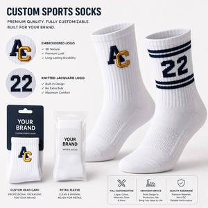 Calcetines Deportivos al Por Mayor con Logotipo Personalizado, Calcetines Largos de Tubo para Baloncesto y Running, Clásicos en Blanco y Negro, con Base Acolchada, para Hombre - Product Image 4