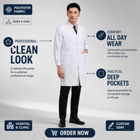Blouse de laboratoire blanche à manches longues en polycoton, col à revers, vêtement de travail médical, boutons-pression, poches latérales, pour hôpital et pharmacie