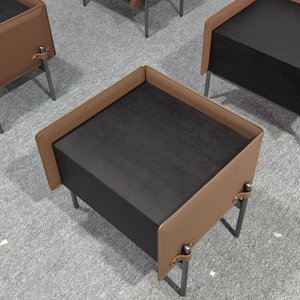 Table de chevet moderne de luxe <span class=keywords><strong>Evelyn</strong></span> en bois foncé et cuir marron avec cadre métallique, 1 tiroir, armoire de rangement pour chambre à coucher - Product Image 6