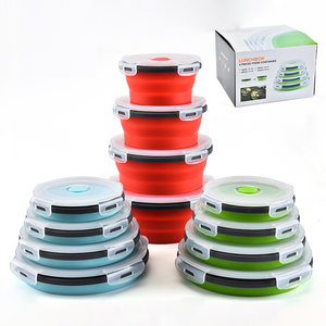 4-Pack BPA Free Collapsible Silicone Lunch Box Household Food Storage Box