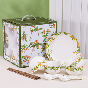 Modern Fragrans Series Flower Household Ceramic Tableware Plates and Bowls Set Gift <b>Box</b> Dinnerware Sets Ceramic Restaurant - Product Image 5