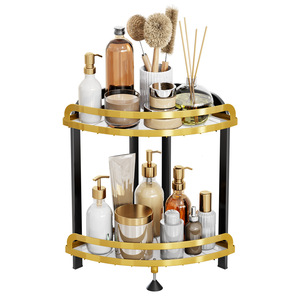 Nhà bếp phòng tắm lưu trữ giá với đôi tầng kim loại góc tam giác nấu ăn làm sạch công cụ giá Countertop Organizer - Product Image 5