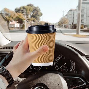 Wegwerp Met Water Gecoate Koffiekopjes Met Deksels En Rietjes Geïsoleerde Rimpelwand Om Te Gaan Papieren Koffiebekers Voor Koffie - Product Image 3