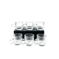 Lot de 6 tasses à café en verre transparent côtelé avec poignées, tasses à rayures verticales en relief pour thé, lait, latte et vaisselle de table pour la maison ou le café