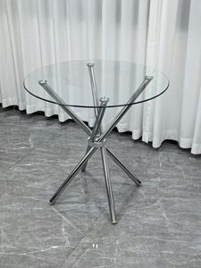 Mesa de centro moderna redonda de vidrio templado con patas de metal cromado para el hogar y la oficina, muebles para sala de estar - Product Image 1