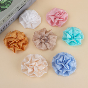 Fleur en tulle seersucker motif rose 8 cm, faite à la main, pour accessoires capillaires DIY, corsages, fleurs pour chaussures et décorations vestimentaires - Product Image 2