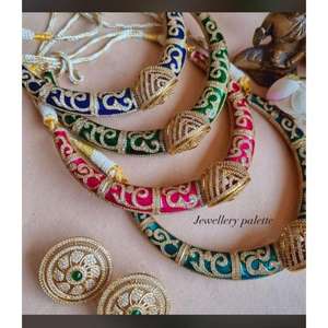 Kundan Minakari Hasli Kanthi gargantilla collar conjunto con tachuelas Rajsathani Rajwada Haar collar de boda indio - Product Image 1