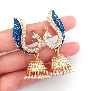 DAICY Giá Rẻ Bán Buôn Thời Trang Người Phụ Nữ Phóng Đại Peacock Vàng Jhumka Bông Tai Thiết Kế Với Giá