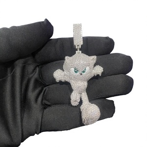 Colgante de Gato de Dibujos Animados con Ojos de Zafiro y Corona, Chapado en Plata, con Microincrustaciones, para Regalo Unisex - Product Image 1