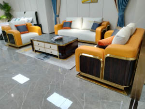 Moderne Arabische 6 Zitplaatsen Lounge Sofa Set Italiaanse Houten Bank Lederen Woonkamer Luxe Verdieping 6 Zits Sofa Set - Product Image 5