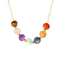 Collar Bohemio de Acero Inoxidable con Cuentas, Colgante de Piedra Natural AAA, Cadena de Eslabones Tejida a Mano, Bañado en Oro, Unisex