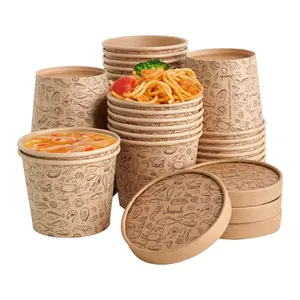 Newest Eco friendly Custom printing 8oz 12oz 16oz 32oz hot soup cup with paper lid plastic lid