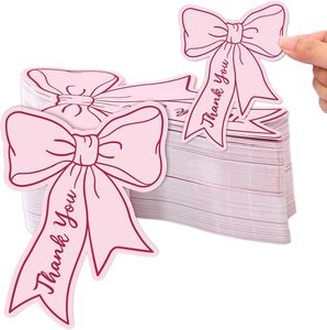 Carte de remerciement et de placement de table personnalisable avec nœud rose et bleu pour petites entreprises, restaurants, mariages et fêtes - Product Image 2
