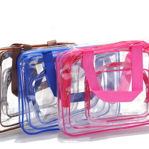 프로모션 저렴한 도매 메이크업 가방 OEM 3 세트 투명 PVC 방수 지퍼 여행 화장품 가방 케이스 - Product Image 1