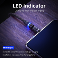 GreenPort Kabel Pengisi Daya 540 Derajat, Aksesori Ponsel Pengisi Daya USB Mikro 360 Magnetis dengan Lampu LED 3A