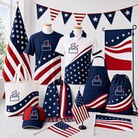 Set de Artículos Promocionales Personalizados para Campañas Electorales en EE. UU.: Camiseta Patriótica, Polo, Gorra, Bufanda, Bolso Tote, Delantal y Banderas Americanas para Uso Político