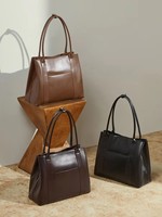 Tas Tote Kulit Sapi Asli Vintage 2026 Kapasitas Besar Warna Solid Tas Selempang Wanita Kelas Atas untuk Kerja dan Perjalanan