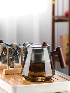 Tetera de Vidrio Borosilicato de 450ml con Asa de Madera e Infusor, Segura para Estufas Eléctricas y de Cerámica, Diseño Moderno con Silbato - Product Image 1