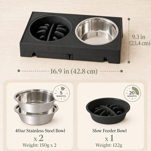 Bol de nourrissage lent pliable de luxe en acier inoxydable antidérapant et durable, avec support surélevé réglable en hauteur sur 5 niveaux, pour chiens de petite taille - Product Image 2