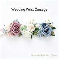 Corsage Pergelangan Tangan Buatan Tangan dengan Mawar Tiruan Real Touch, Daun Hijau Campuran, dan Pita Satin untuk Pengiring Pengantin, Pengantin Wanita, Pernikahan, Homecoming, dan Pesta