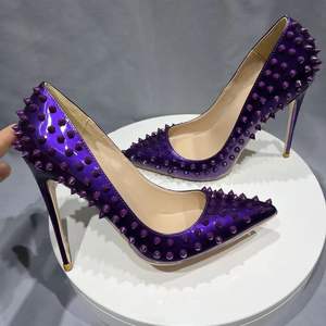 Custom Your Own Logo 12CM/10CM/8CM Quality 2026 Shoes Special Designs <b>Studded</b> Purple <b>Heels</b> for Women - Product Image 2