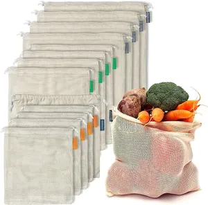 फल सब्जियों के उत्पादन पैकिंग के लिए प्याज कॉटन मेश बैग ड्रॉस्ट्रिंग आलू कस्टम मेश नेट बैग