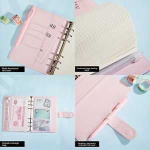 Carnet de notes A5 rigide en cuir PU avec 6 anneaux, rechargeable, pochettes pour cartes, 100 feuilles, journal rose mignon pour <span class=keywords><strong>l</strong></span>'école, le travail, ou comme cadeau - Product Image 3