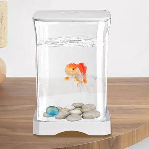 ベタフィッシュタンクデスクトップアクアリウムクリスタルクリア小型魚鉢ライト付きオフィスホームミニタンクアクアスケープスターターキット - Product Image 2