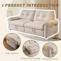 Sofa Bed Lipat 3-in-1 Berbahan Beludru dengan Sandaran yang Dapat Disesuaikan dan Port USB