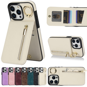Nouvelle Étui Portefeuille Zippé Créatif avec Anneau Support pour Téléphone <span class=keywords><strong>iPhone</strong></span> 16 15 14 13 12 Pro Max en Cuir PU avec Porte-Cartes - Product Image 1