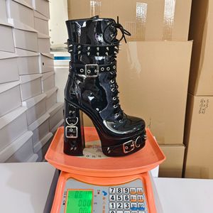 Commercio all'ingrosso Gothic Punk Platform <span class=keywords><strong>stivaletti</strong></span> da donna stile Y2K Chunky tacco alto fibbia con rivetto in pizzo nero stivali corti - Product Image 6