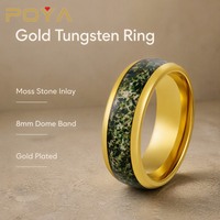 Bague en tungstène plaqué or 8 mm avec incrustation de pierre mousse, profil bombé, pour homme et femme, alliance de mariage, usage quotidien