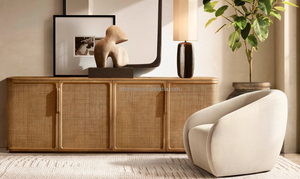 Myhome 2025 Sang Trọng Rắn Gỗ Sồi 4-Cửa Tủ Sideboard Tự Chọn Tủ Hiện Đại Pháp Phong Cách Hiển Thị Trung Quốc Tủ Cho Nhà Ăn - Product Image 5