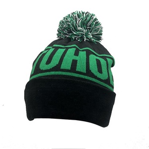 <span class=keywords><strong>Bonnet</strong></span> tricoté d'hiver pour femme, <span class=keywords><strong>noir</strong></span> et vert, avec pompons, logo jacquard personnalisé, impression numérique d'image et lettres, vente en gros - Product Image 2