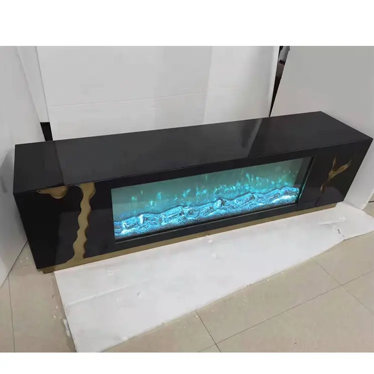 Suporte de tv dourado com espelhado e moderno, lareira elétrica led com diamantes de cristal, para sala de estar, 2022