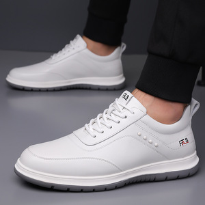 Men's Sporty <b>Lace</b>-Up Slip-On <b>White</b> Walking Shoes Genuine Leather Rubber Outsole Cushioning Light Solid Fashion Trend Closed Toe - Product Image 3