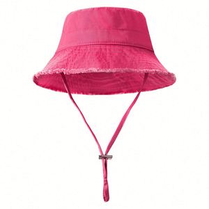 Chapeaux Bob d'été pour Femme à Bords Effilochés, en Coton Délavé, avec Cordon, Logo Personnalisé, pour l'Extérieur, Vente en Gros - Product Image 3