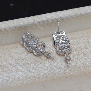 Aretes de Plata S925 con Cola de Fénix y Piedra Verde, Accesorios para Mujer, Soporte para Perlas con Semi-finished Chao 981, Fornituras de Joyería - Product Image 2