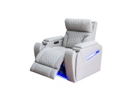 Ensemble de canapés inclinables électriques en cuir de luxe pour home cinéma avec porte-gobelets, éclairage d'ambiance et rangement pour salon