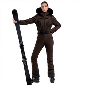 Combinaison de ski à capuche pour femme, nouvelle, professionnelle, double board, imperméable, respirante, coupe-vent, isolée en polaire, hiver, polyester, fermeture éclair - Product Image 2
