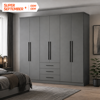 Armoire de chambre moderne gris mat avec plusieurs portes et 3 tiroirs, rangement minimaliste, direct usine