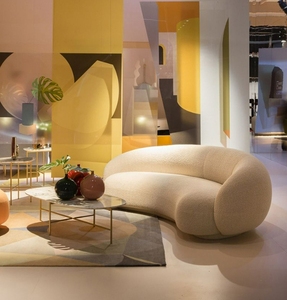 Moderno y Sencillo Sofá Seccional de Tres Plazas con Diseño de Arco, Tapizado en Lana de Cordero y Madera Maciza, Estilo Europeo Informal para Sala de Estar - Product Image 6