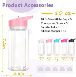 Hot Sell Bpa Free 10oz Pre-Drilled Kids Double Wall Acrylic Snow Globe Tumblers Boiling Water Applicable <b>Bottle</b> Flip Straw Plug - Product Image 3